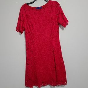 APT.9 midi short sleeve lace red dress sz Medium